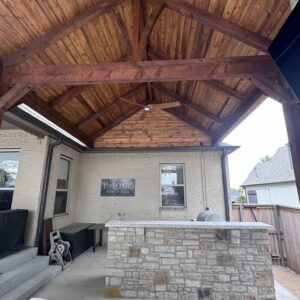 Patio cover and outdoor kitchen design and installation near Tulsa, Oklahoma.