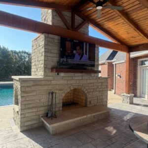 Landscaping installation in Broken Arrow and Tulsa area of Oklahoma.  Includes pergola and fireplace installation.